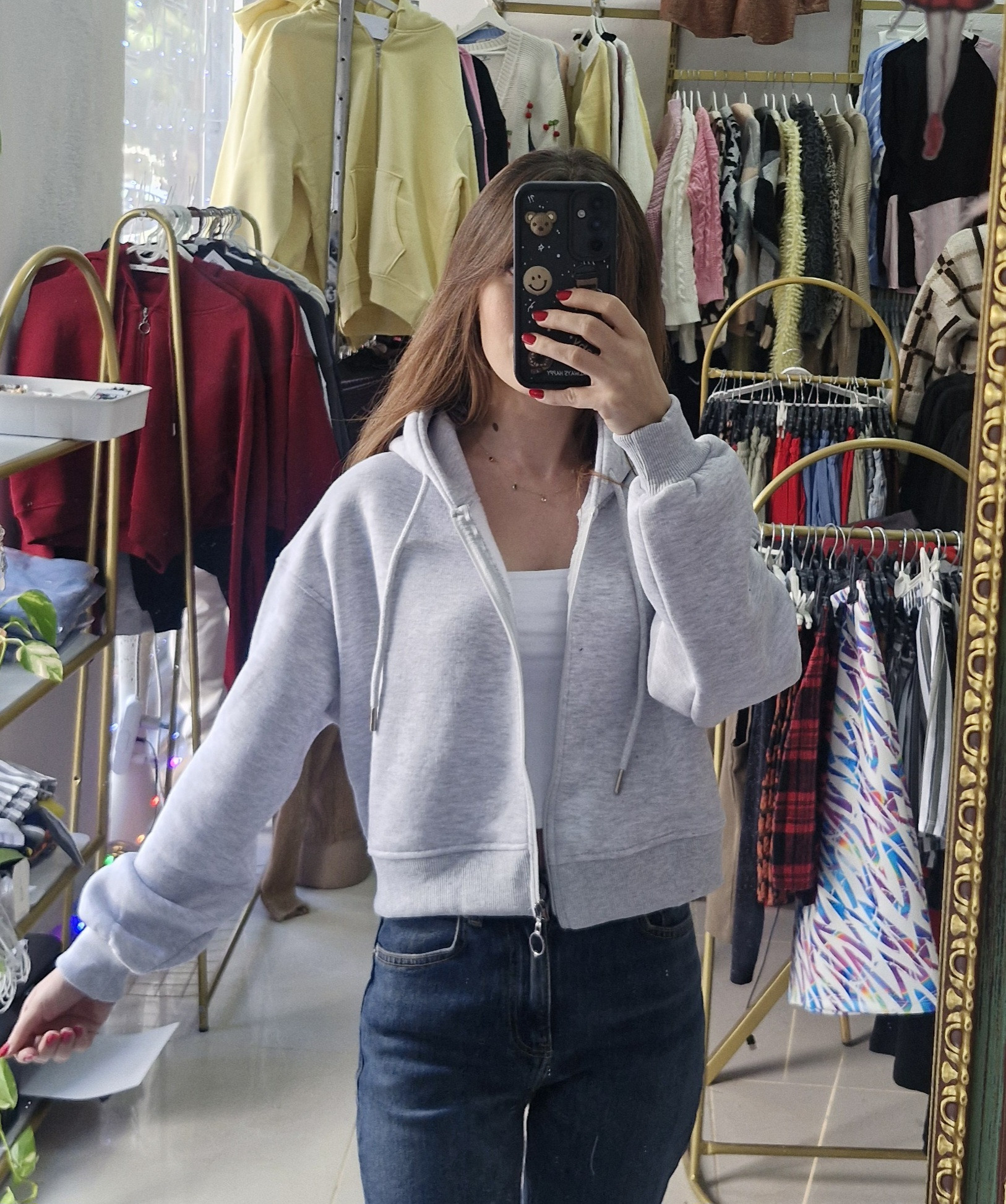 Crop Fermuarlı Hırka Karmenaj Renk