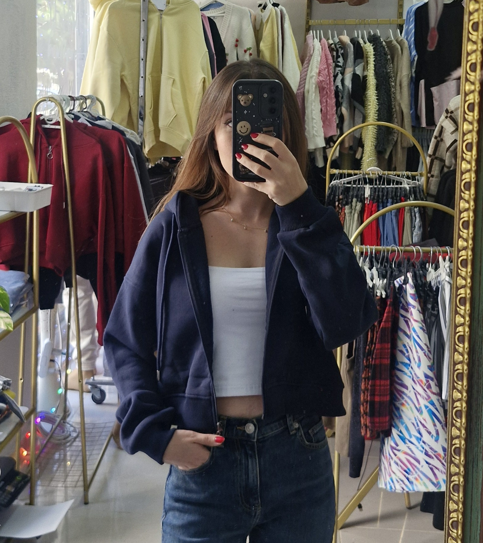 Crop Fermuarlı Hırka Lacivert Renk