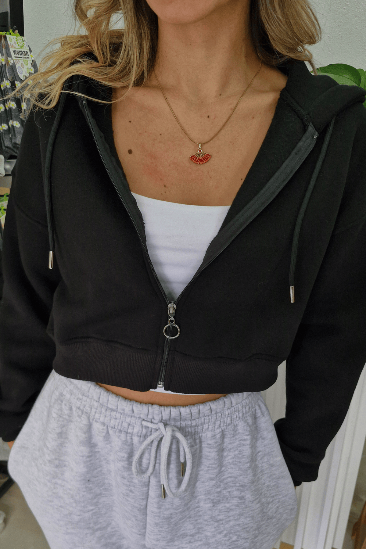 Crop Fermuarlı Hırka Siyah Renk