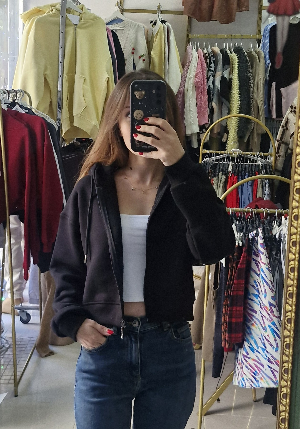 Crop Fermuarlı Hırka Siyah Renk