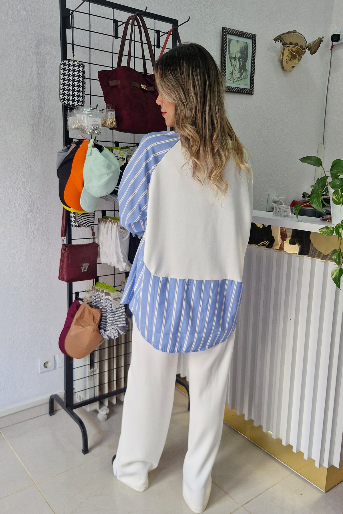 Ekru Poplin Detaylı Asimetrik Takım