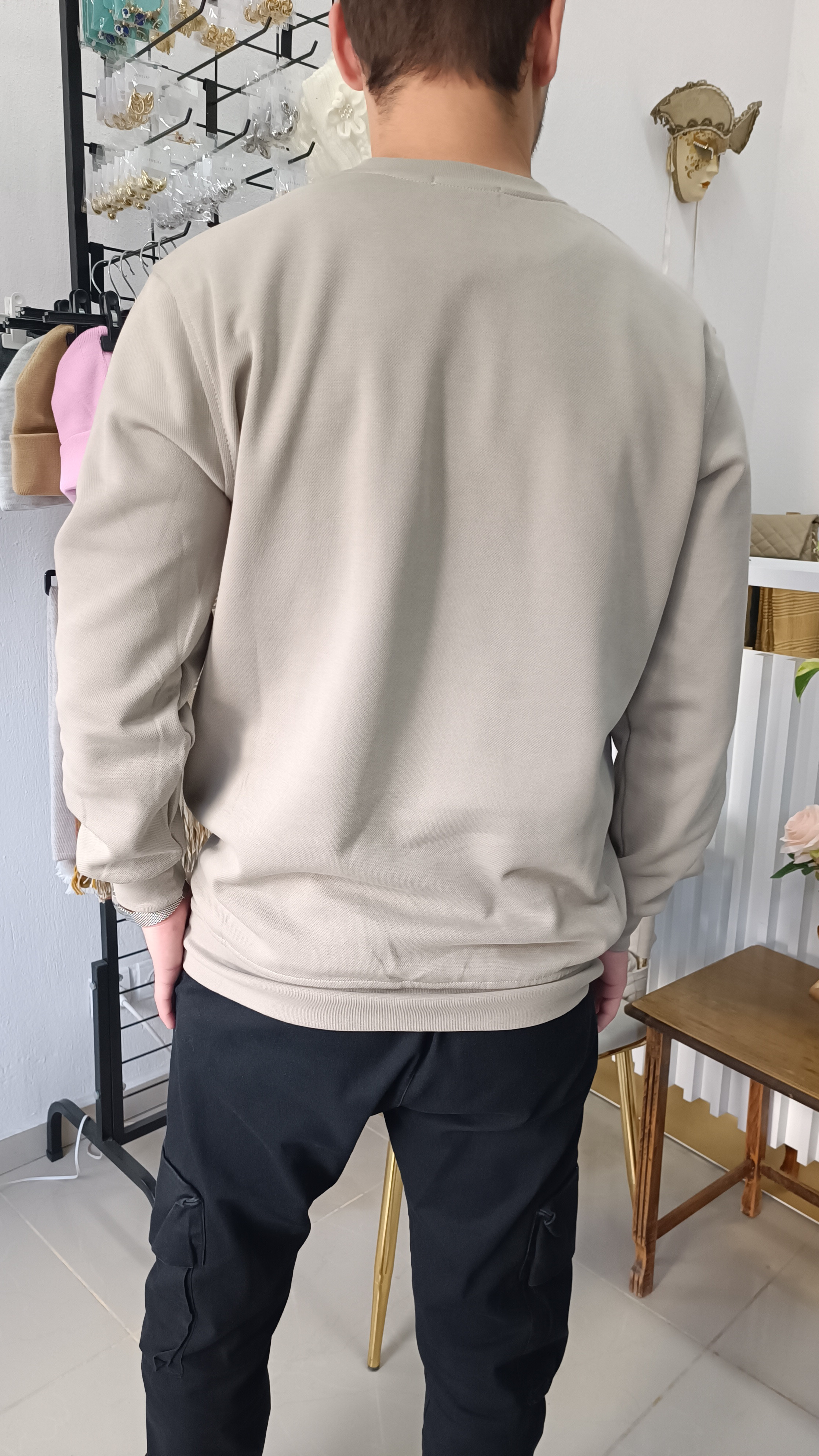 Erkek Basic Sweatshirt Taş Rengi