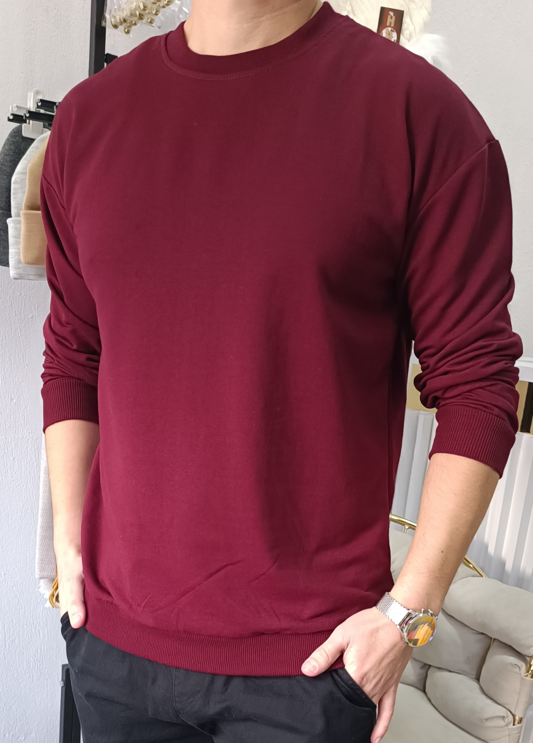 İki iplik Basic Sweatshirt Bordo