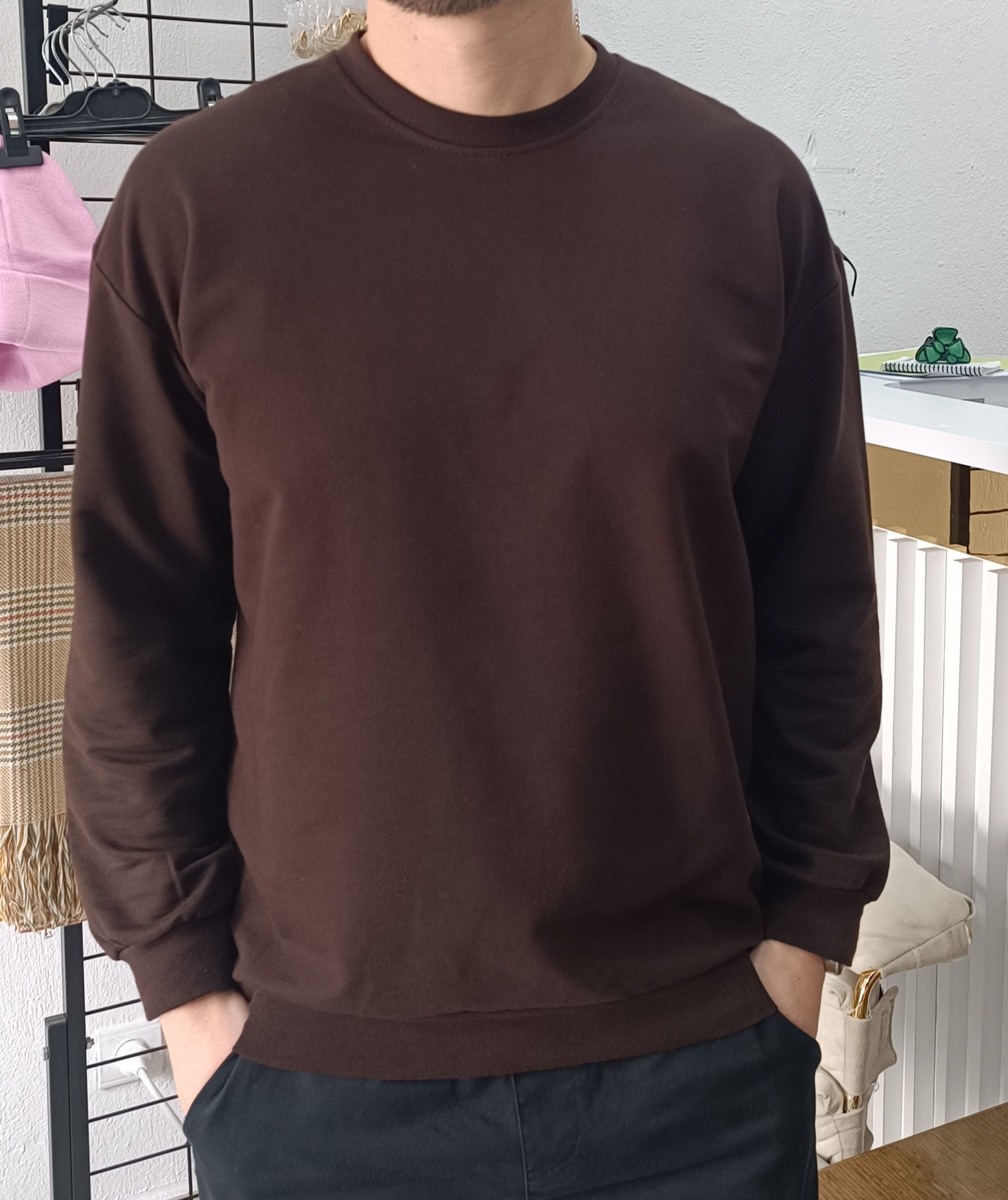 İki İplik Basic Sweatshirt Kahverengi