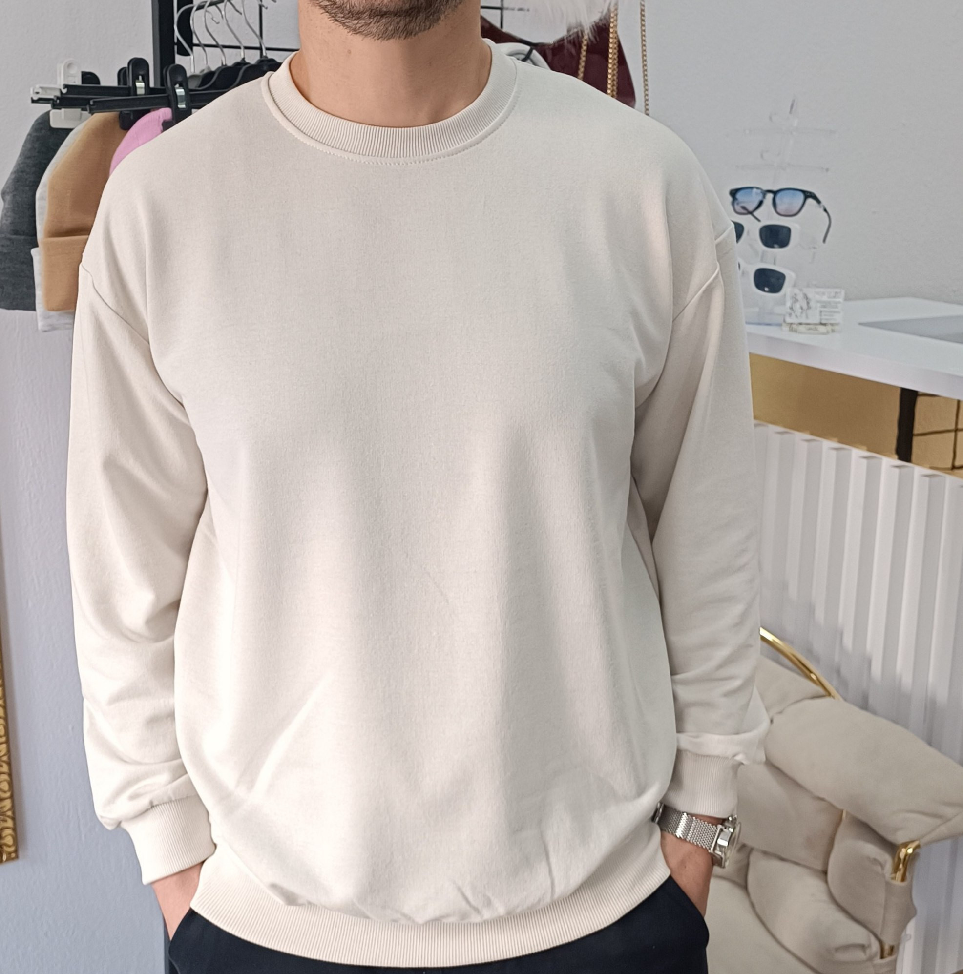 İki İplik Basic Sweatshirt Krem