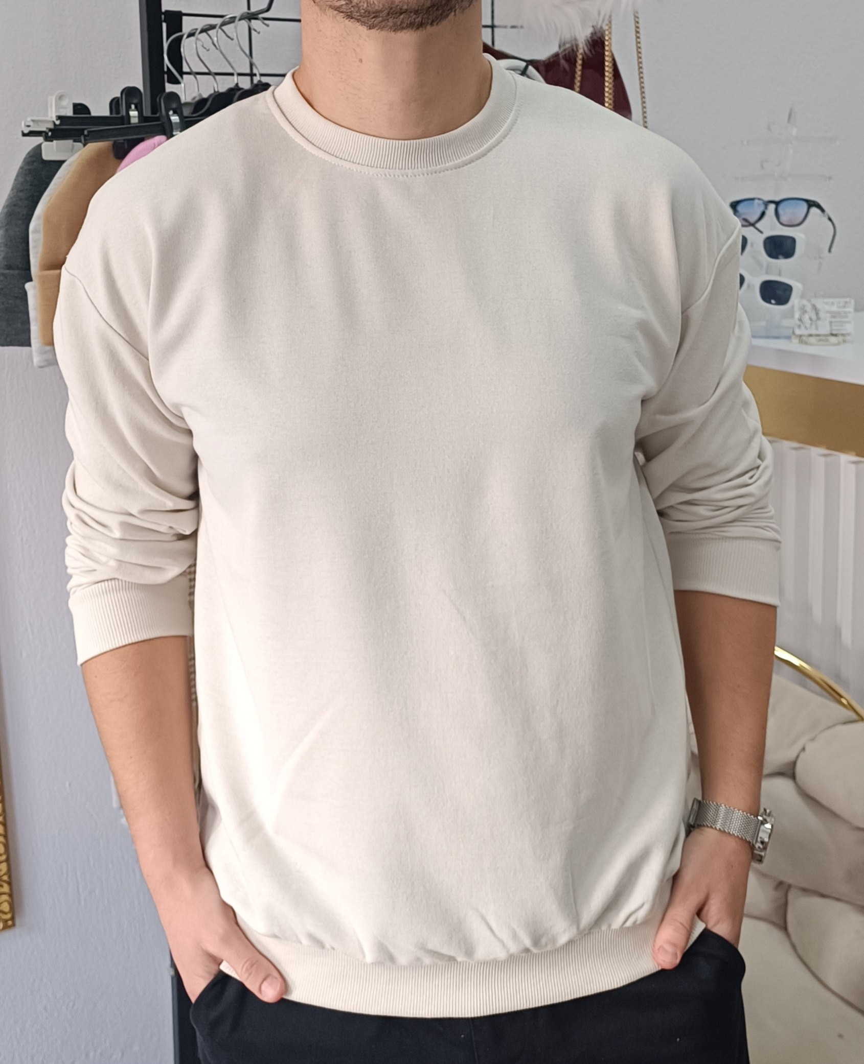 İki İplik Basic Sweatshirt Krem