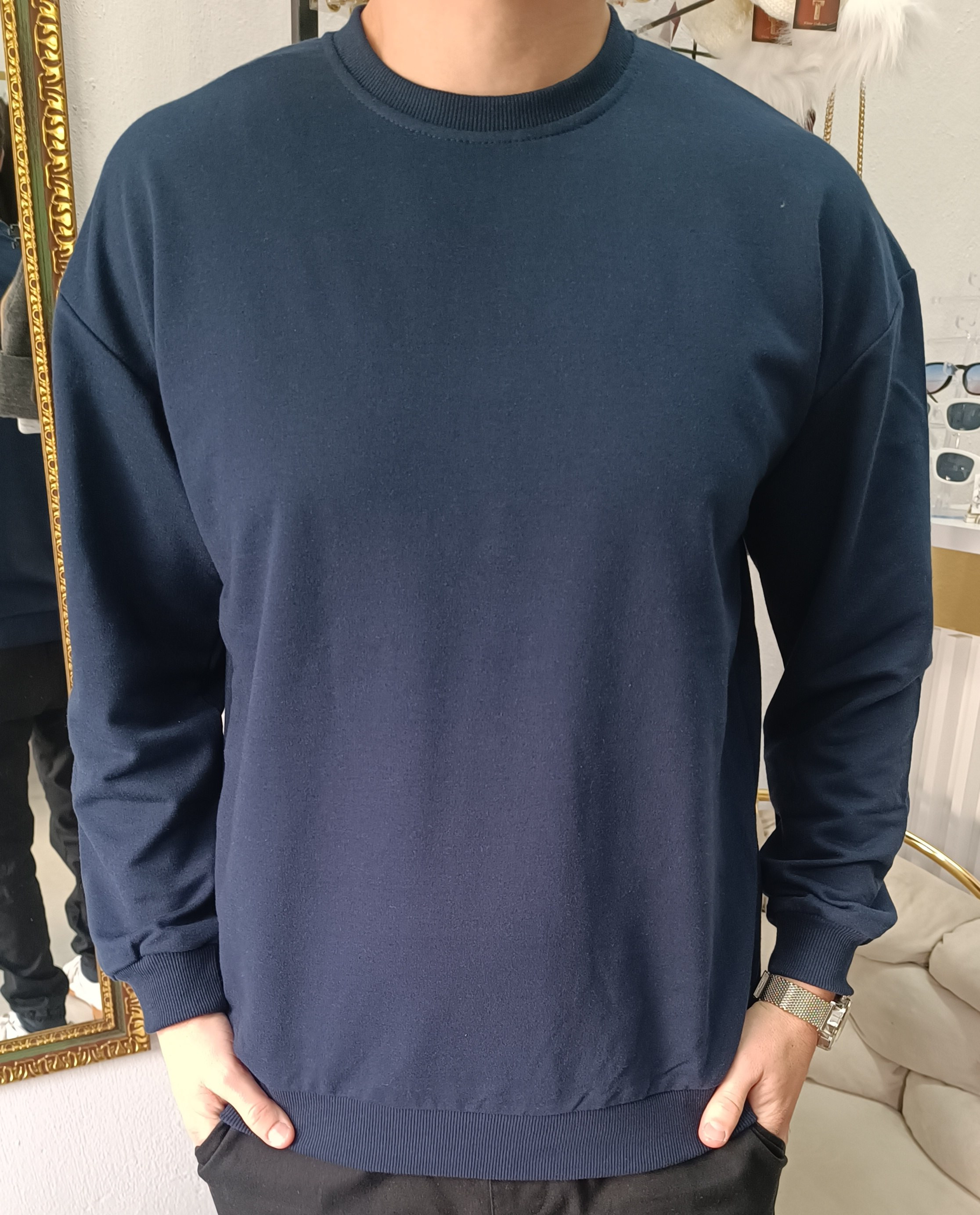 İki iplik Basic Sweatshirt Lacivert