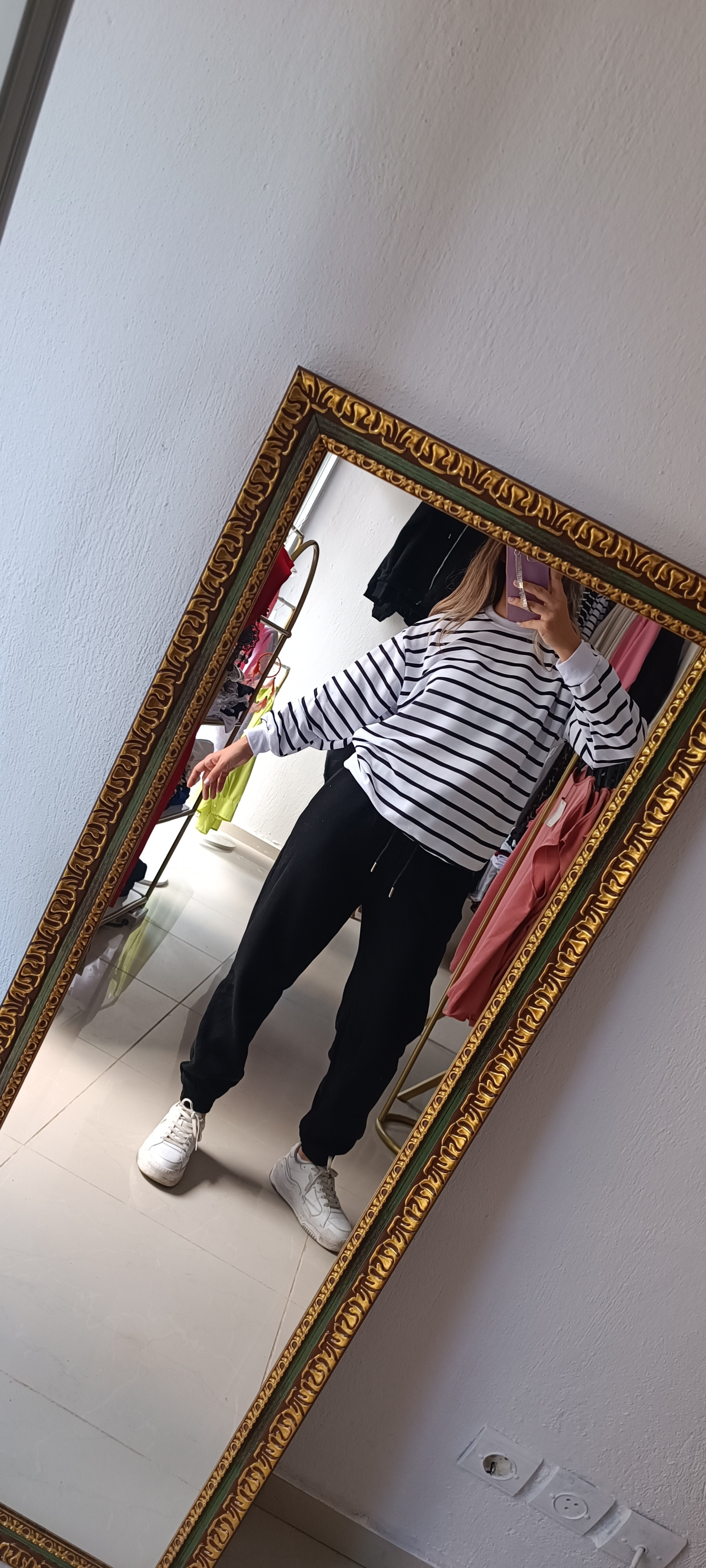 Sweatshirt Çizgili Beyaz Renk