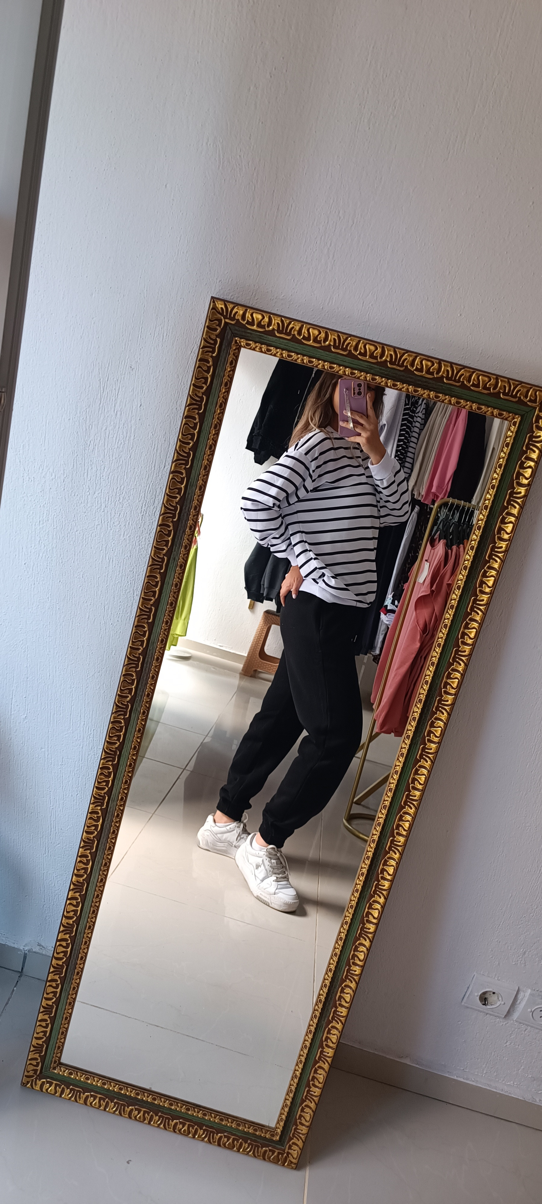 Sweatshirt Çizgili Beyaz Renk